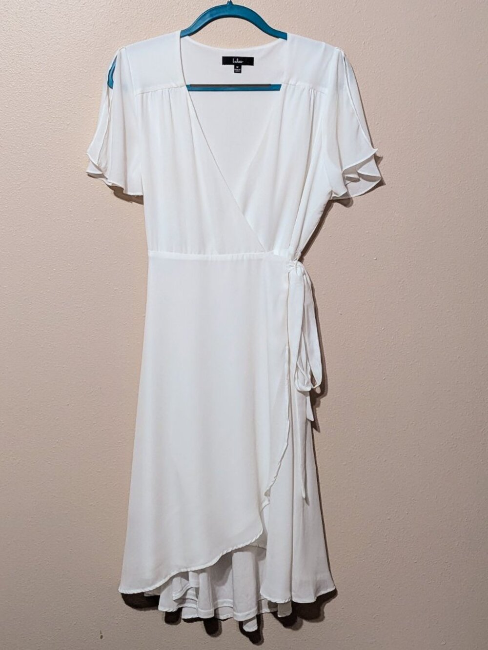 Lulus White Wrap Dress with Flutter Sleeves